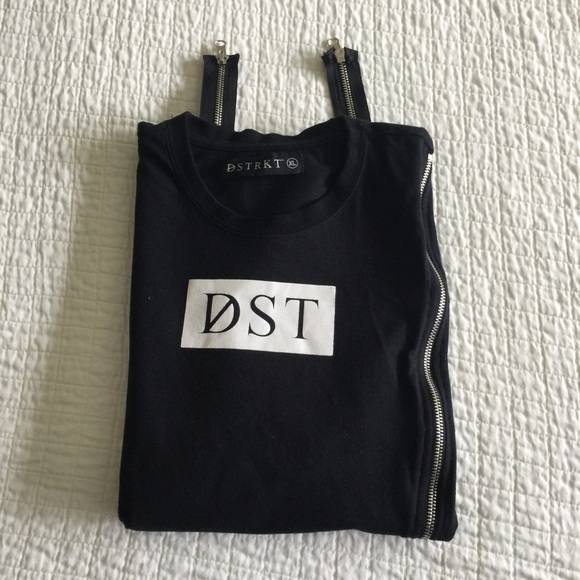 8ighth DSTRKT black cotton mix tee w/zipper front - Picture 3 of 7
